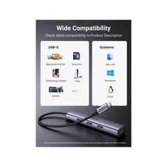 UGREEN USB-C TO 3x USB 3.0 HUB+ Ethernet Adapter RJ45 (1000M) Ethernet Adapter | 60600 Ugreen