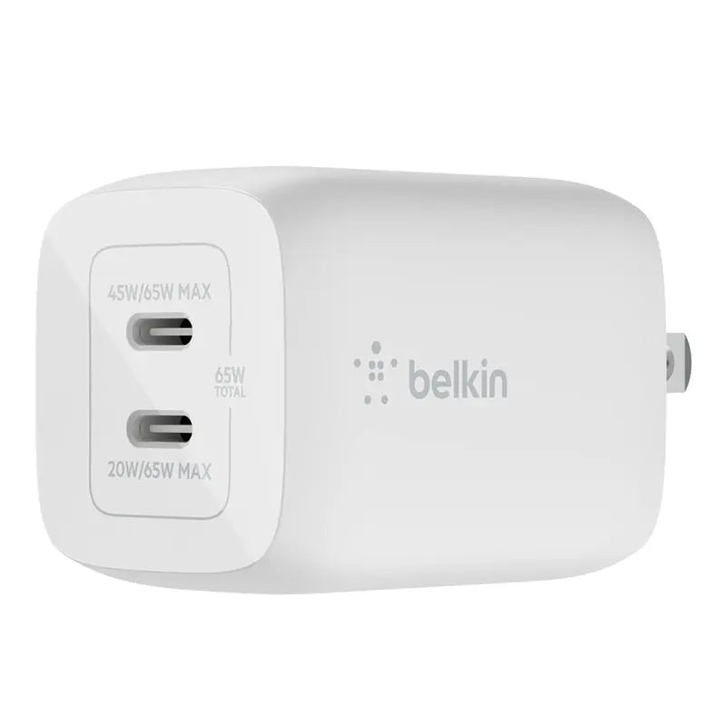 Belkin, WCH013VFWH Boost Charge Pro Dual USB-C GaN Wall Charger with PPS 65W - White Belkin