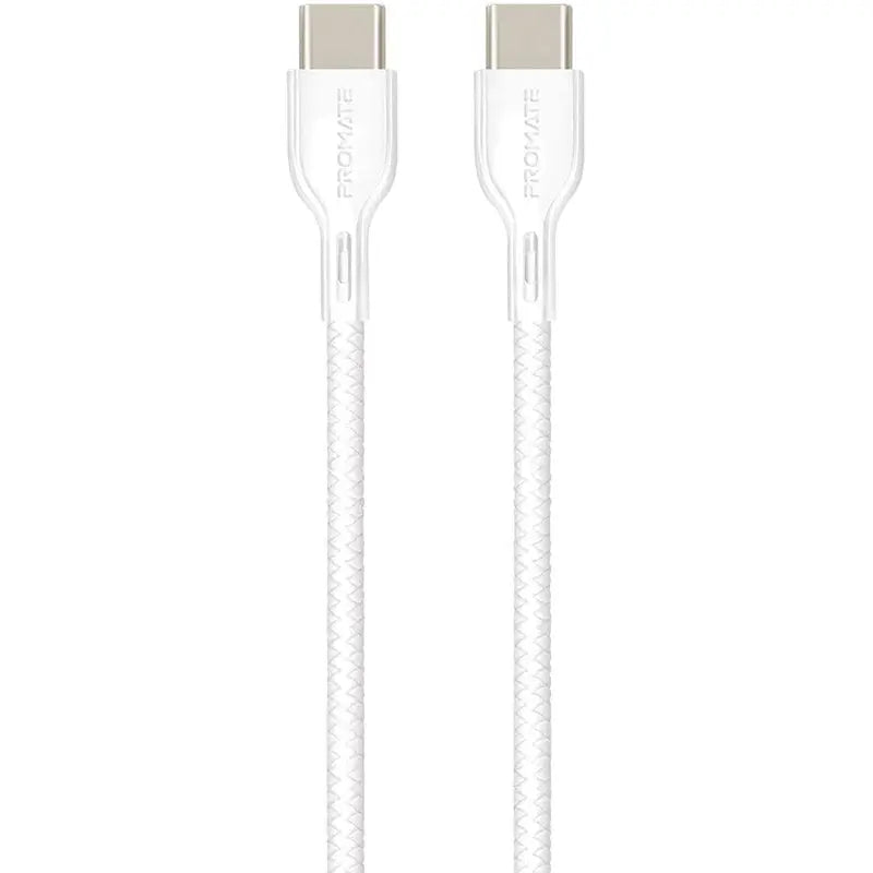 Promate 1.2-Meter PowerBeam-CC USB Type C Cable, Ultra-Fast 3A USB Type-C Male to USB Type-C, with 60W Power Delivery - White Promate