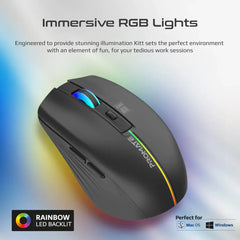 Promate Kitt, 2.4GHz Wireless Ergonomic Optical Mouse with LED Rainbow Lights - Black Promate