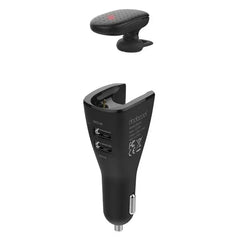 Promate, Aria-2, 2-in-1 Mini Bluetooth Headset and Car Charger with 2 USB Ports (5 V 2.4 A, 5 V 1 A) - Black Promate