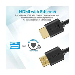 Promate, ProLink4K2-10m 4K HDMI Cable, High-Speed 10 Meter HDMI Cable with 24K Gold Plated Connector and Ethernet - Black Promate