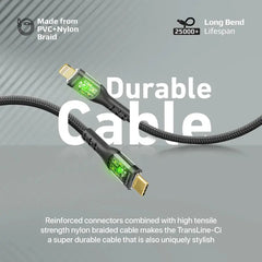 Promate, TransLine-Ci, 27W Power Delivery USB-C to Lightning Cable with Transparent Shells - Black Promate