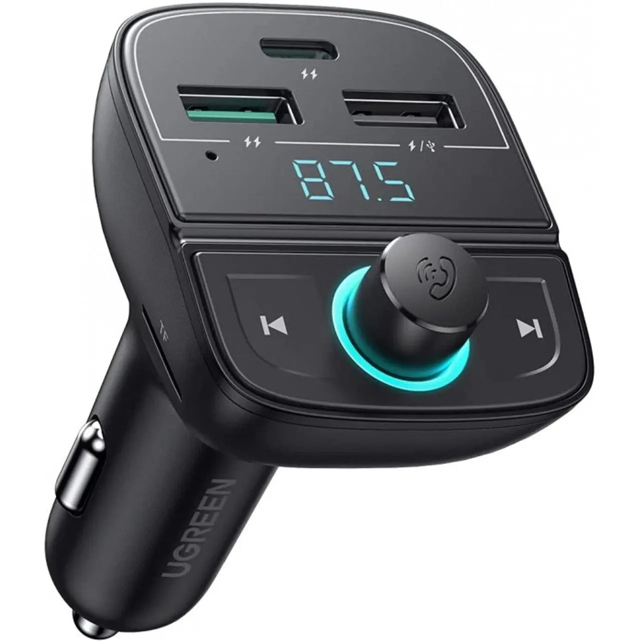 UGreen Triple Port 1* USB-C +2*USB-A, FM & Bluetooth Transmitter + USB MP3, TF Slot Reader Fast Car Charger | 80910 Ugreen