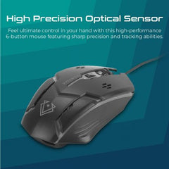 Vertux, Sensei Ergonomic Optical USB Wired Computer Gaming Mouse - Black