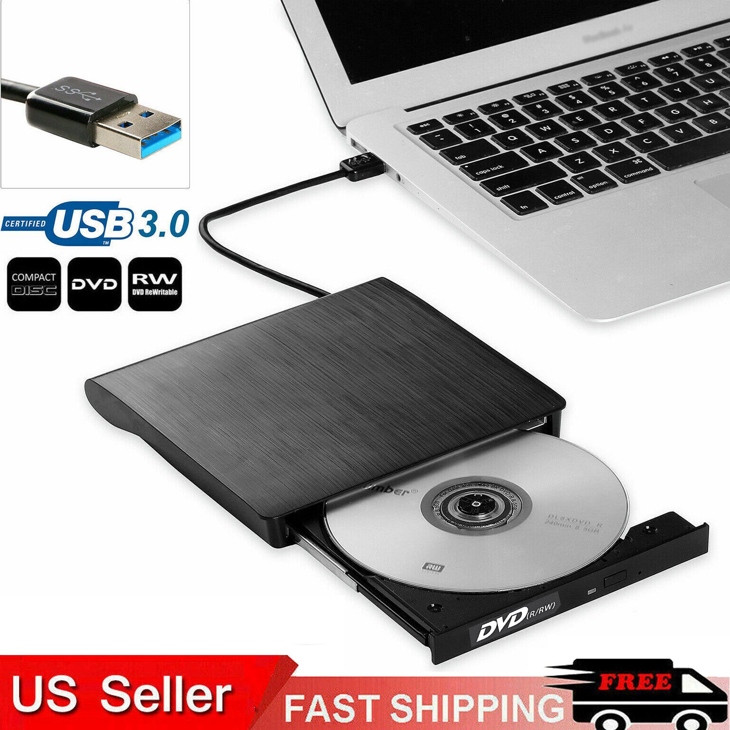 External USB 3.0 DVD-RW Drive (ZY13) – view 2