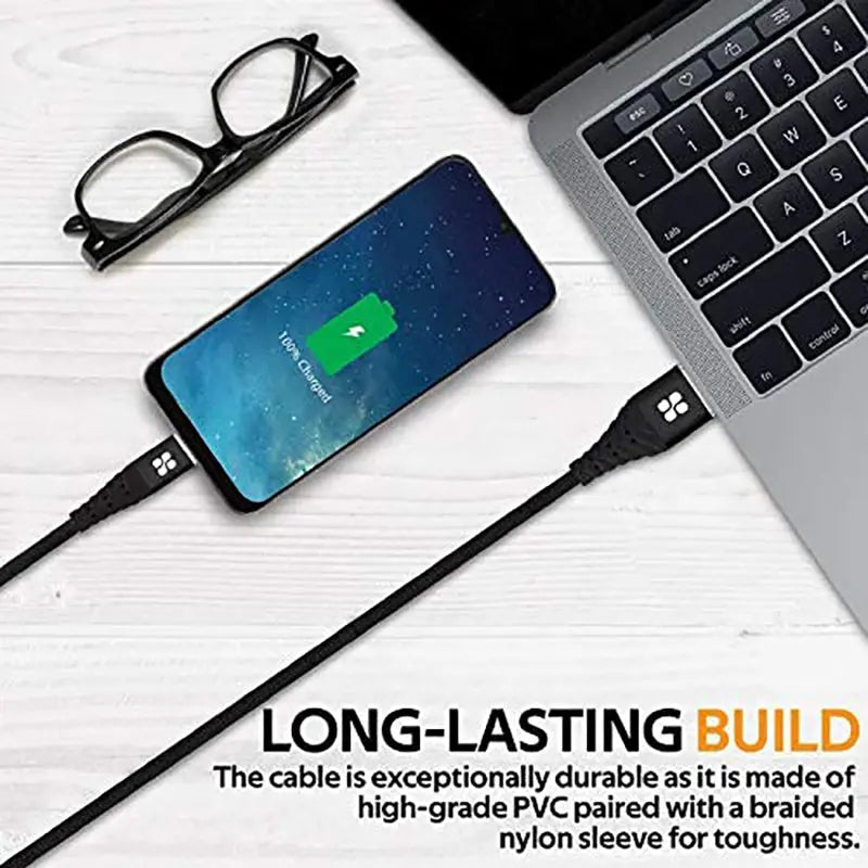 Promate 1.2-Meter NerveLink-C USB-C Cable, 3A Fast Charging USB A Male to USB Type-C - Black Promate