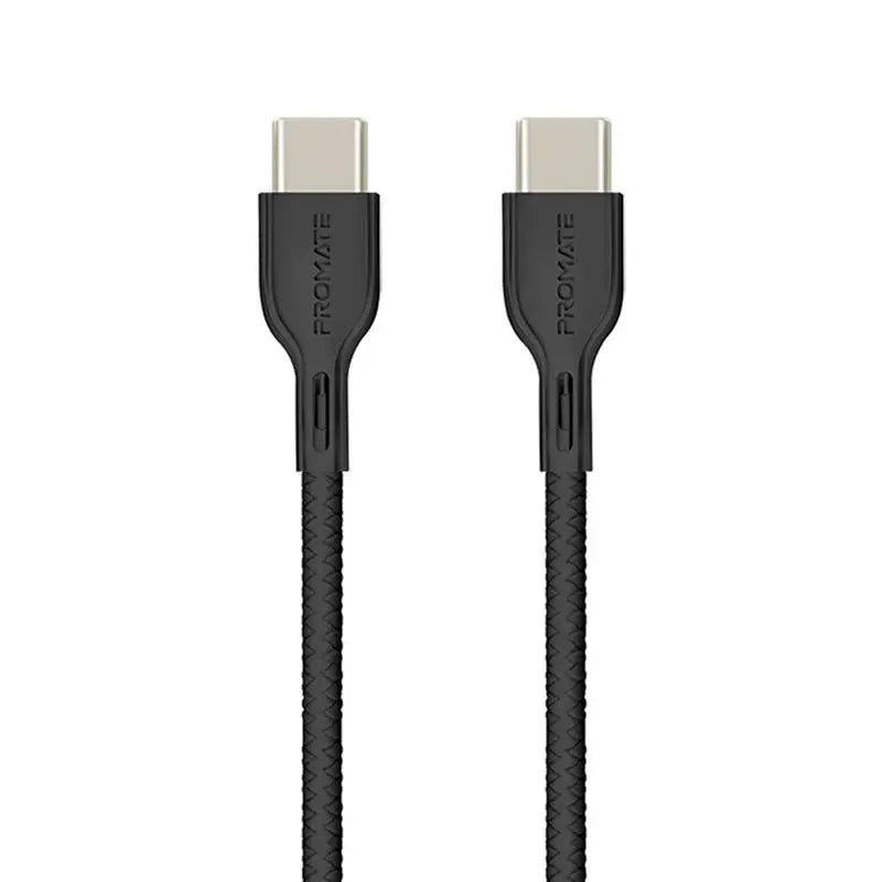 Promate 1.2-Meter PowerBeam-CC USB Type C Cable, Ultra-Fast 3A USB Type-C Male to USB Type-C, with 60W Power Delivery - Black Promate