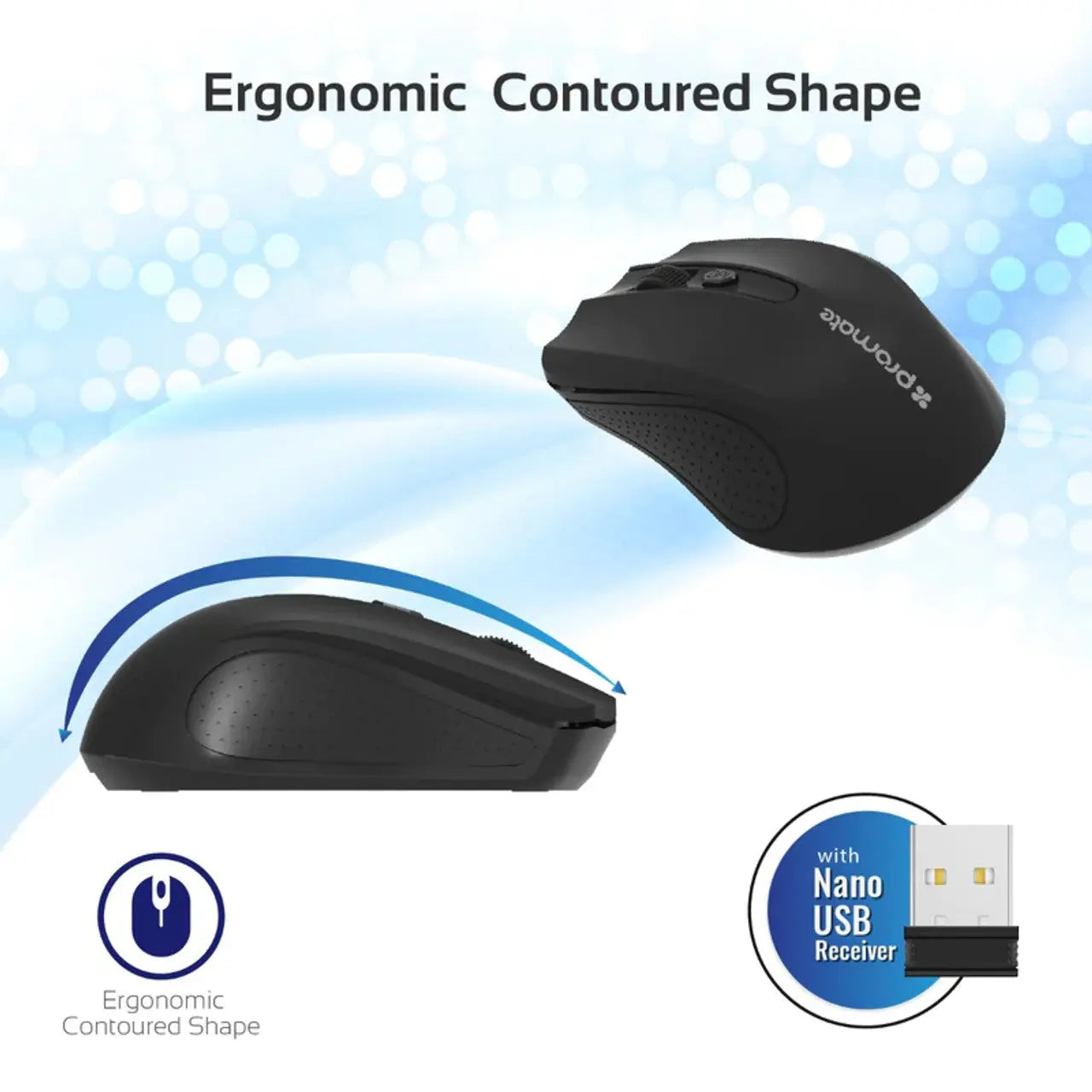 Promate 2.4GHz Wireless Ergonomic Optical Mouse Clix-8 Promate