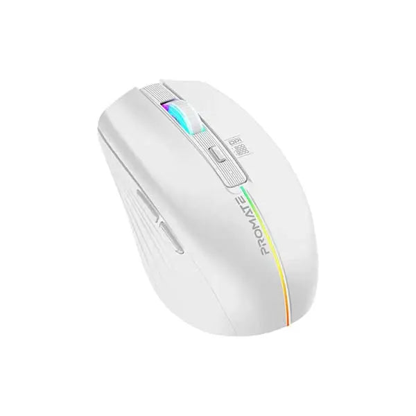 Promate Kitt, 2.4GHz Wireless Ergonomic Optical Mouse with LED Rainbow Lights - White Promate