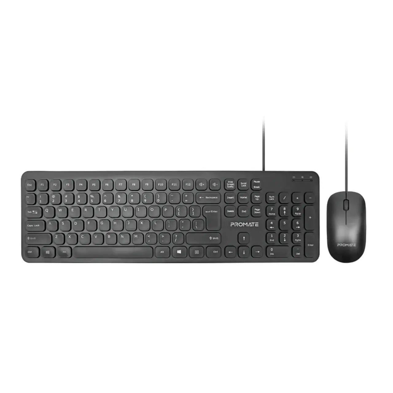 Promate, Combo-KM2, Quiet Key Wired Compact Keyboard & Mouse, AR/EN - Black Promate