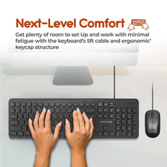 Promate, Combo-KM2, Quiet Key Wired Compact Keyboard & Mouse, AR/EN - Black Promate