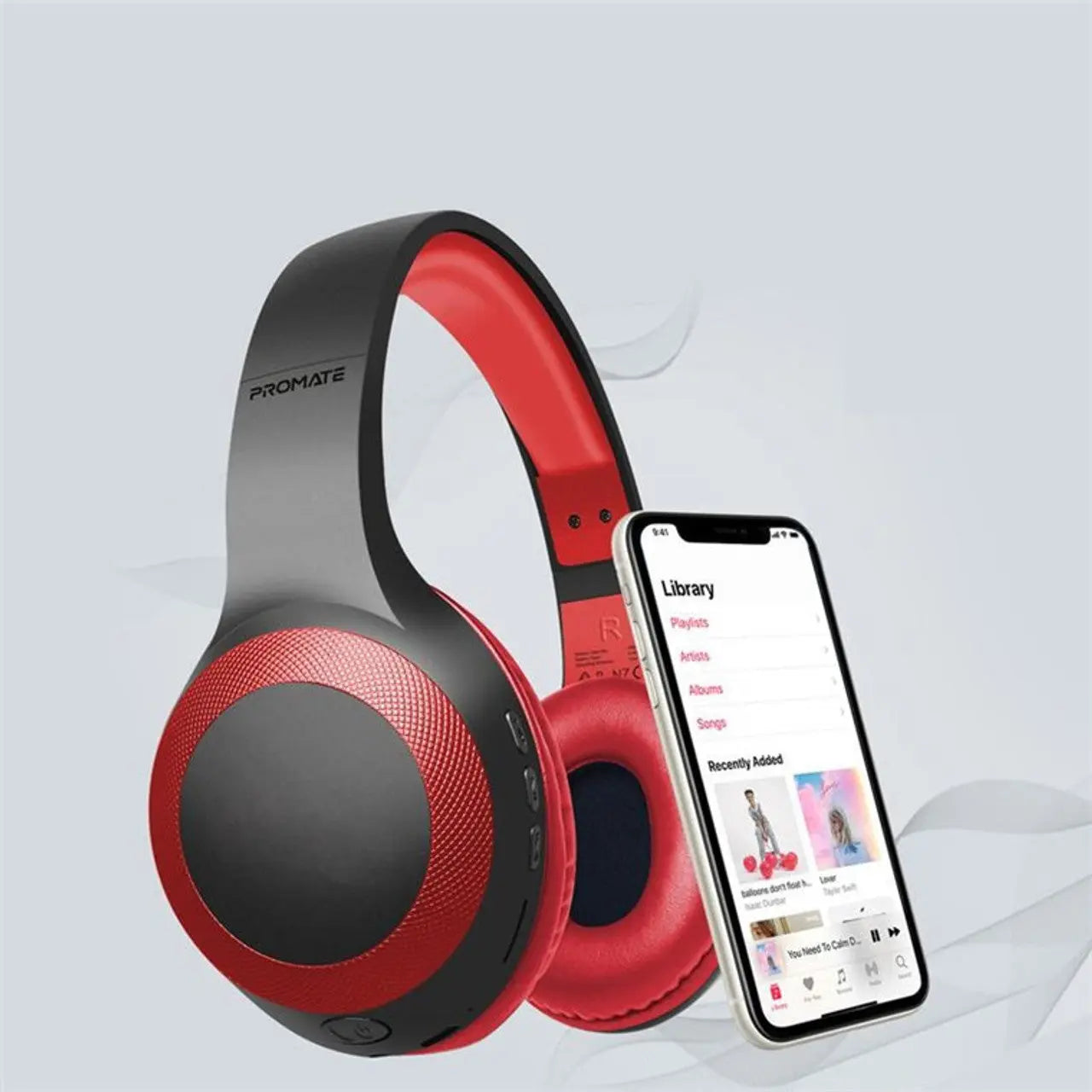 Promate, Laboca Powerful Wireless Bluetooth V5.0 Headphones with Micro SD, 3.5mm Cable, HiFi Stereo Sound, 5 Hours Battery Life - Red Promate