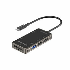 Promate, PrimeHub-Lite, 7-in-1 Ultra-Fast Compact Multi-Port USB-C Hub - Black Promate