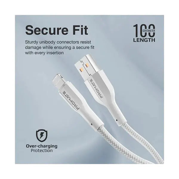 Promate, XCord-Ai, High Tensile Strength Data & Charge Cable for Apple Devices - White Promate