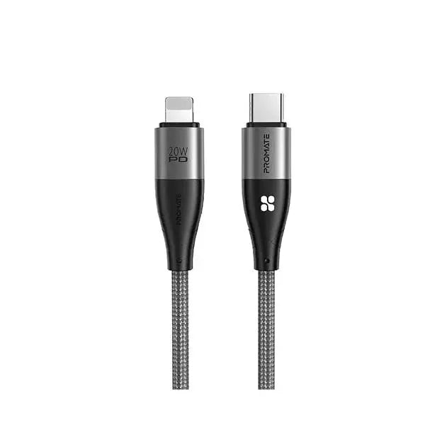 Promate, iCord-PD20, 20W Power Delivery High Tensile Strength Lightning Cable - Black Promate