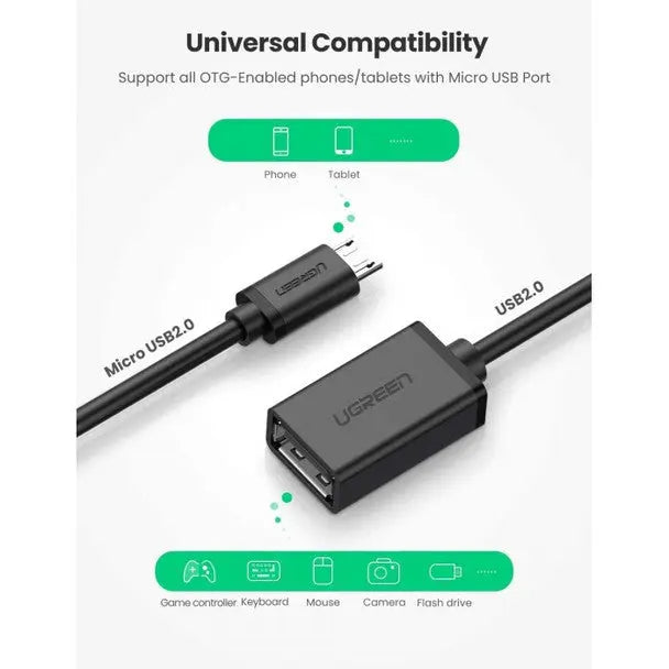 UGreen OTG Cable Adapter From Micro USB Male to USB Female| 10396 Ugreen