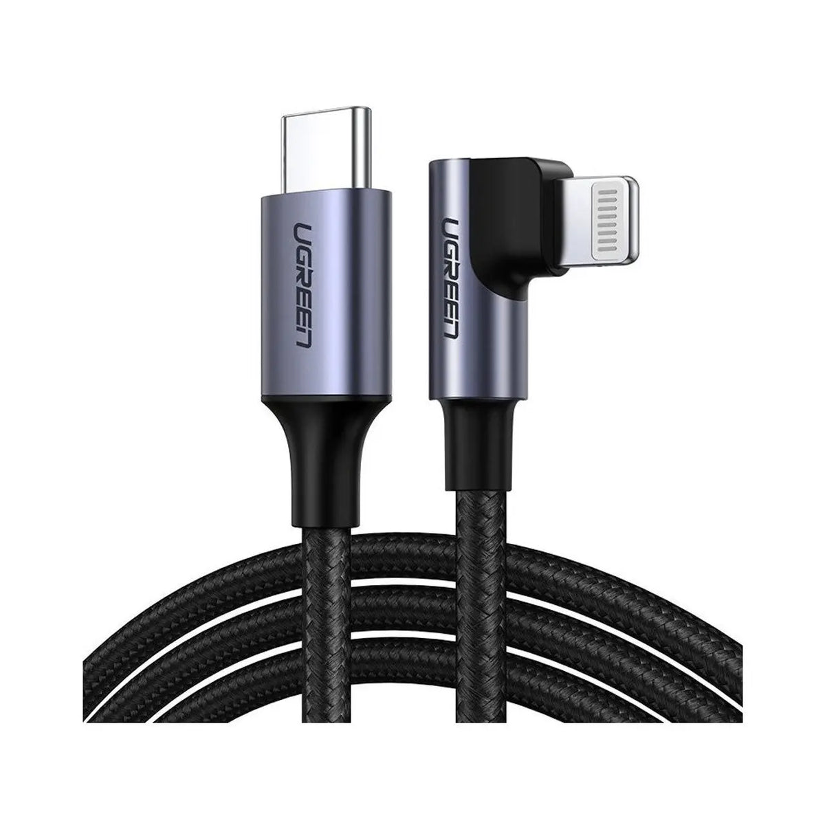 UGreen USB-C to Angled Lightning Charging & Sync Cable, 1.5M Black | 60764 Ugreen