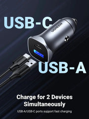 Ugreen Dual Port USB-C & USB-A Fast Car Charger 18W 30780 Ugreen