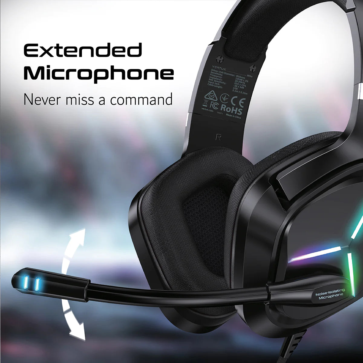 Vertux Blitz 7.1 Surround Sound Gaming Headphone - Black