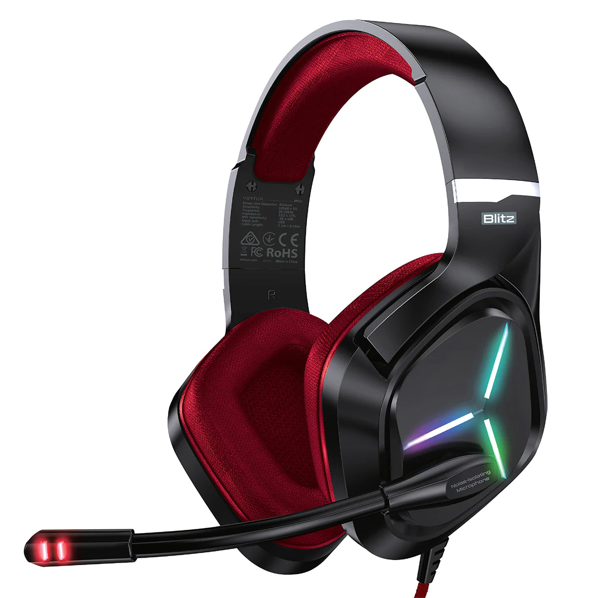 Vertux Blitz 7.1 Surround Sound Gaming Headphone - Red