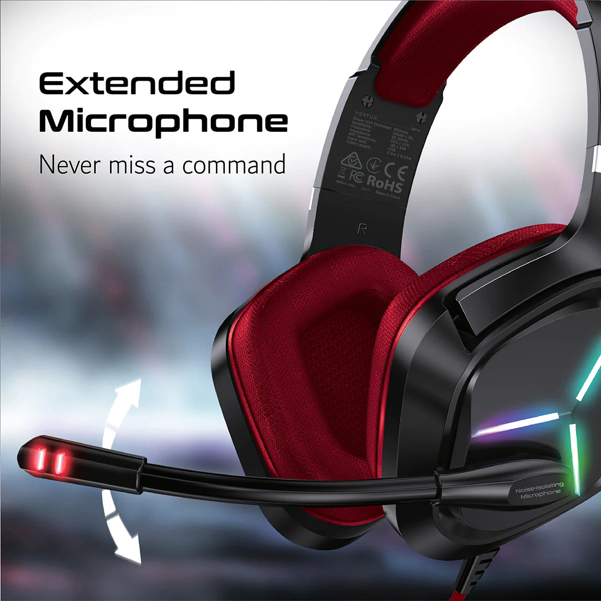 Vertux Blitz 7.1 Surround Sound Gaming Headphone - Red