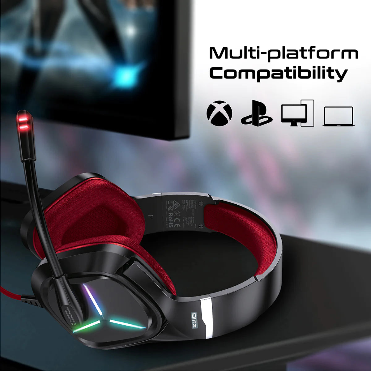 Vertux Blitz 7.1 Surround Sound Gaming Headphone - Red