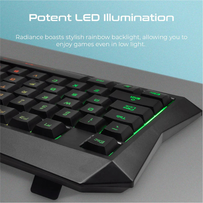 Vertux Radiance Ergonomic, RGB Backlit Wired, Anti Ghosting Function Gaming Keyboard English-Arabic - Black