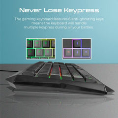 Vertux Radiance Ergonomic, RGB Backlit Wired, Anti Ghosting Function Gaming Keyboard English-Arabic - Black