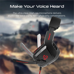 Vertux Shasta Red Ambient Noise Isolation Over-Ear Gaming Headset