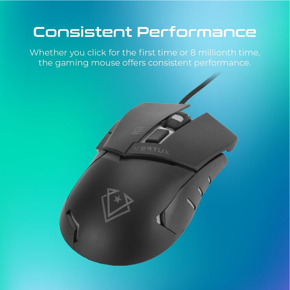 Vertux, Dominator Quick Response Ergonomic Gaming Mouse - Black