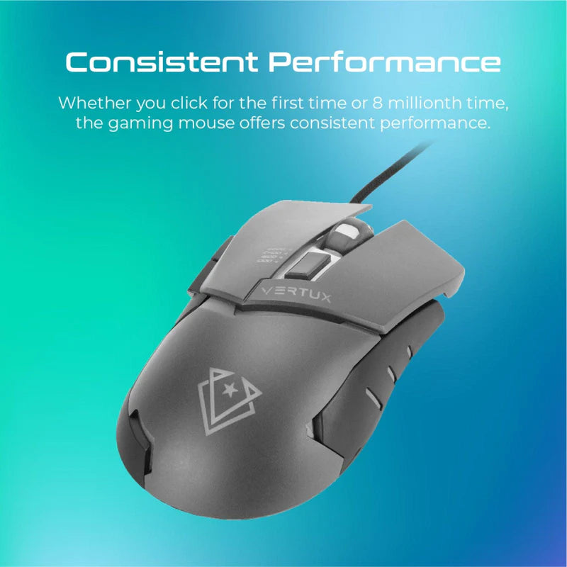 Vertux, Dominator Quick Response Ergonomic Gaming Mouse - Grey