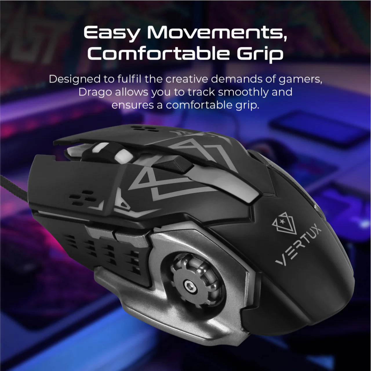 Vertux, Drago Precision Tracking Ergonomic Gaming Mouse - Black