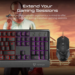 Vertux, Orion Backlit Ergonomic Wired Gaming Keyboard & Mouse A/E - Black