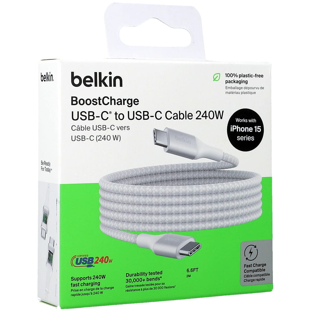 Belkin BoostCharge Pro Braided USB-C to USB-C Cable 240W, 2m – White (CAB025) – view 3