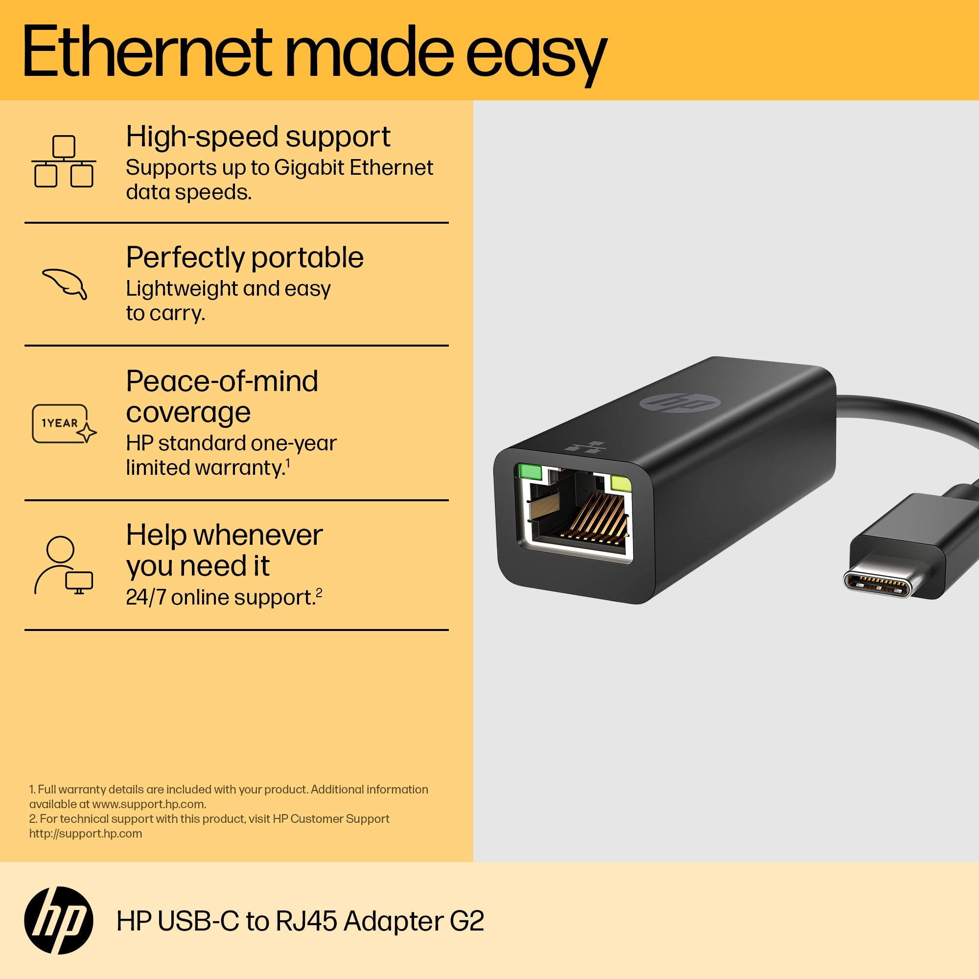HP USB-C to Ethernet (RJ45) Adapter – view 3