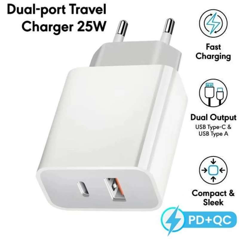 Dual-Port 25W USB-C PD + QC 3.0 Wall Charger