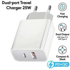 Dual-Port 25W USB-C PD + QC 3.0 Wall Charger